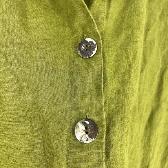 Flax Tunic Shirt Jacket Size Large Avocado Green Linen Button Front Relaxed Top - Picture 3 of 7